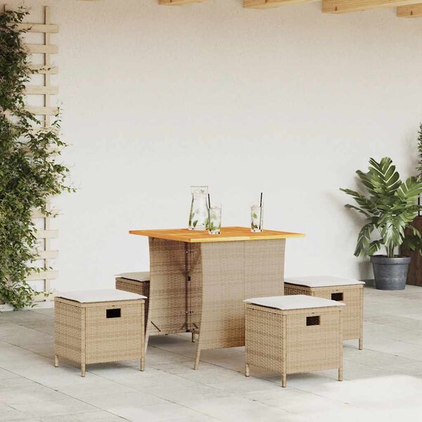 vidaXL Set comedor de jard&iacute;n 5 pzas con cojines rat&aacute;n sint&eacute;tico beige
