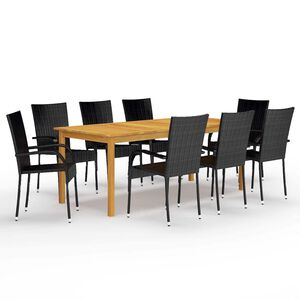 vidaXL Juego de comedor de jard&iacute;n de 9 piezas negro