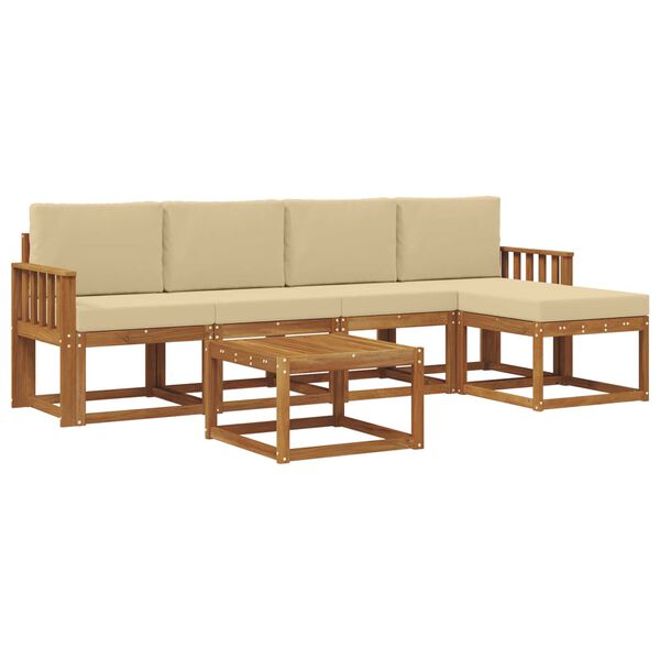 vidaXL Conjunto de sof&aacute;s de exterior con coj&iacute;n 6 pcs Natural y Beige