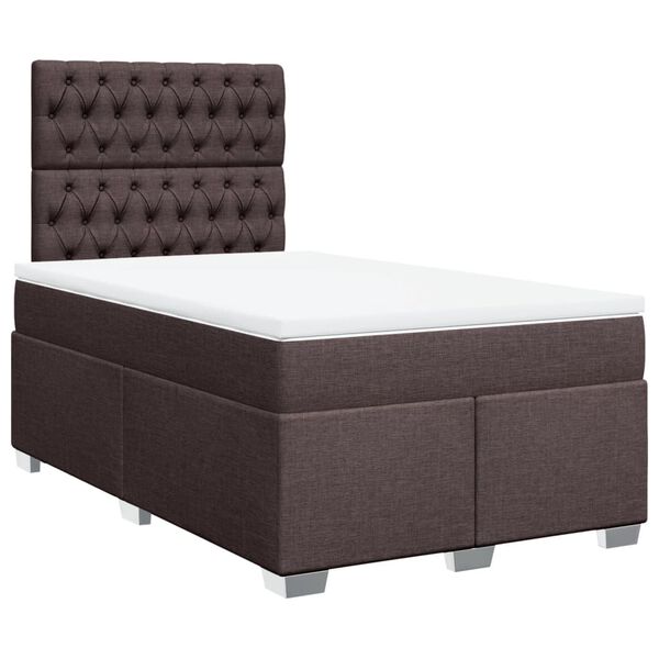 vidaXL Cama box spring con colch&oacute;n tela marr&oacute;n oscuro 120x190 cm