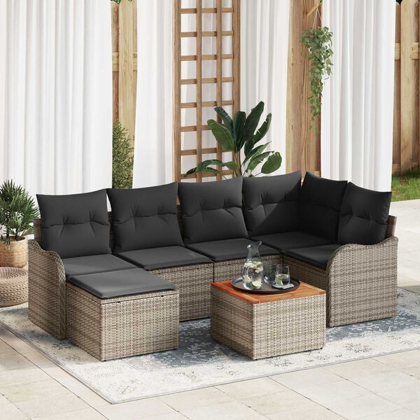 vidaXL Conjunto de sof&aacute;s de jard&iacute;n 7 pcs Gris rat&aacute;n sint&eacute;tico