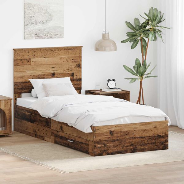 vidaXL Estructura de cama con cabecera Madera vieja 100 x 200 cm