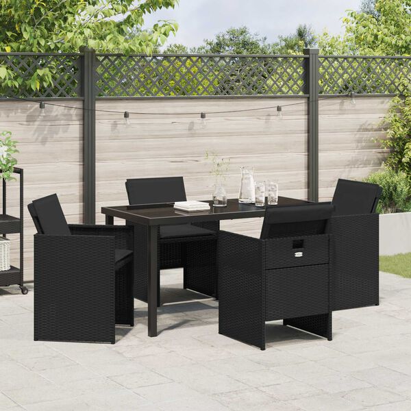 vidaXL Conjunto de Comedor de Jard&iacute;n 5 pcs Negro rat&aacute;n sint&eacute;tico