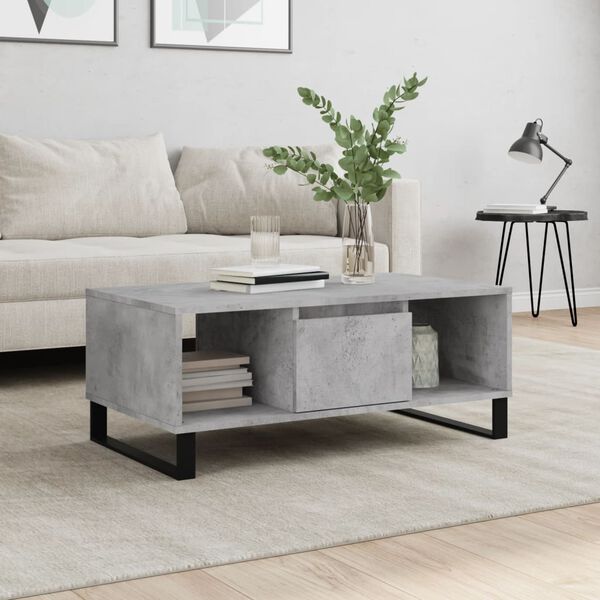 vidaXL Mesa de centro madera contrachapada gris hormigón 90x50x36,5 cm