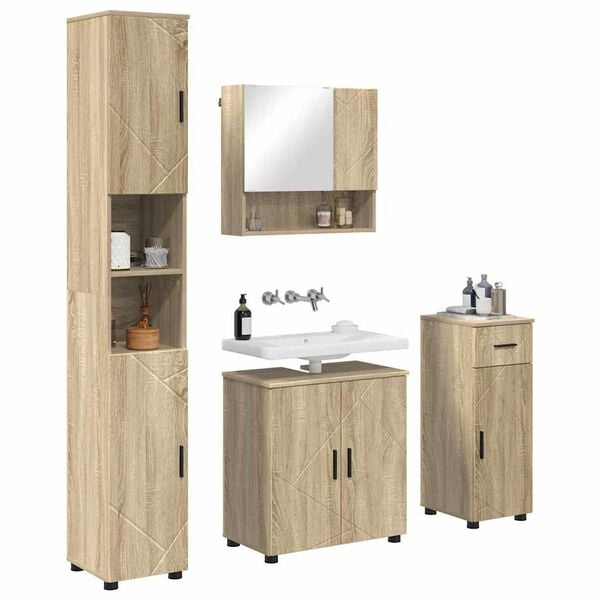 vidaXL Juego de muebles de ba&ntilde;o con caj&oacute;n 4 pcs Roble Sonoma