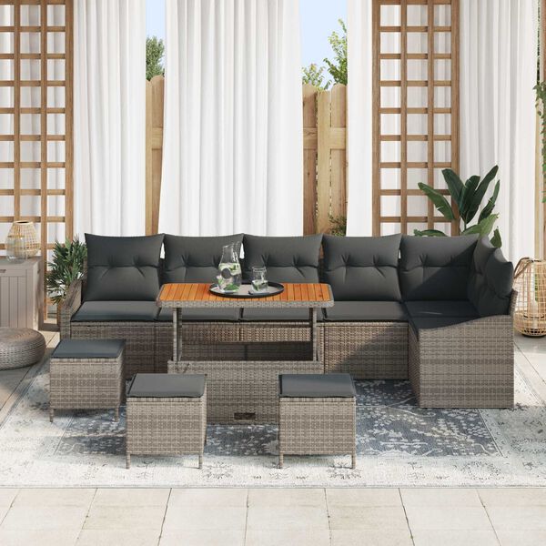 vidaXL Conjunto de sof&aacute;s de jard&iacute;n 10 pcs Gris rat&aacute;n sint&eacute;tico