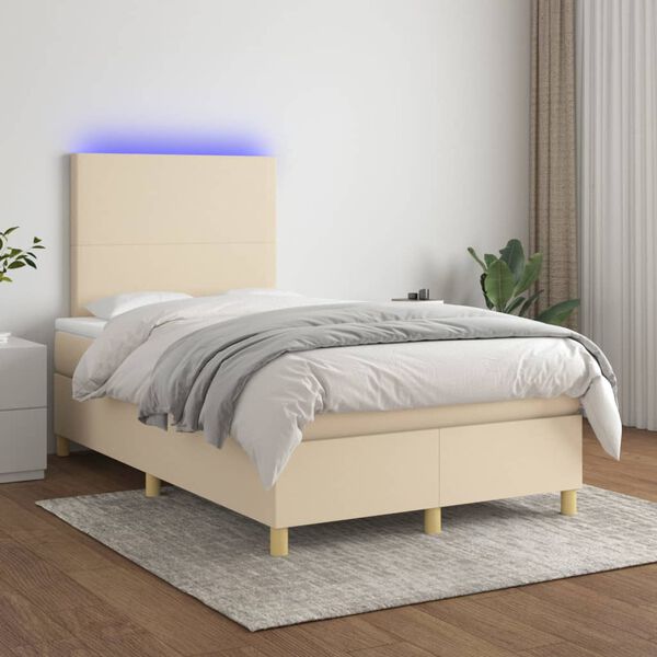 vidaXL Cama box spring con colch&oacute;n y LED tela crema 120x200 cm