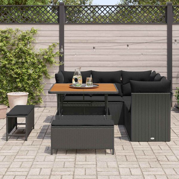 vidaXL Conjunto de sof&aacute;s de jard&iacute;n 8 pcs Negro rat&aacute;n sint&eacute;tico
