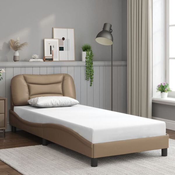 vidaXL Estructura de cama sin colch&oacute;n Hvar cuero sint&eacute;tico capuchino 90x200 cm