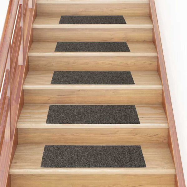 vidaXL Felpudos autoadhesivos para escaleras, 15 unidades, 76 x 20 cm, antracita, rectangulares