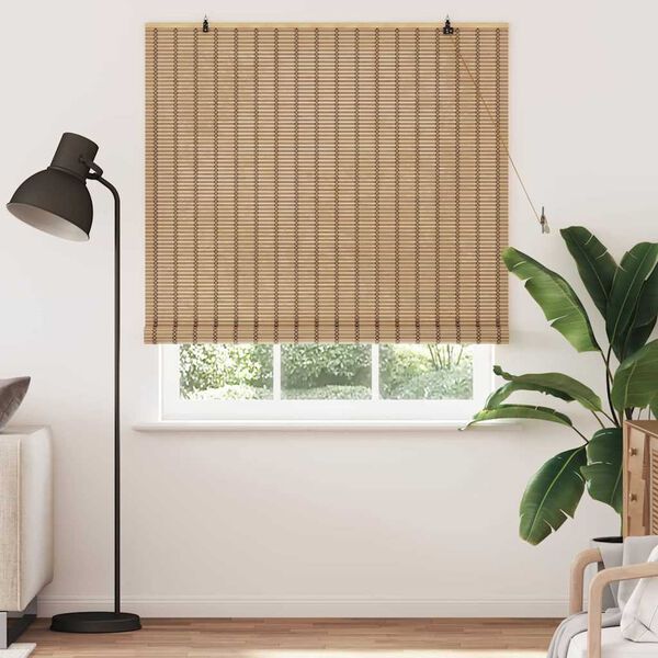 vidaXL Estor enrollable con cortinas Naturaleza 140 x 160 cm Bamb&uacute;