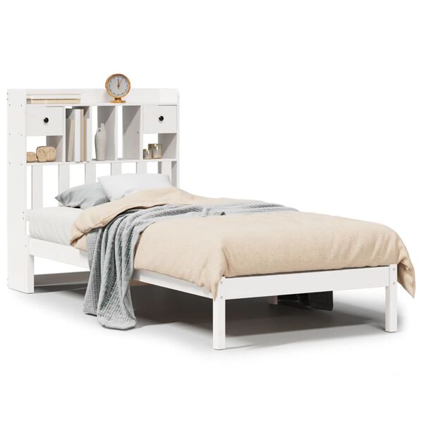 vidaXL Cama con estanter&iacute;a sin colch&oacute;n madera maciza de pino 90x190 cm