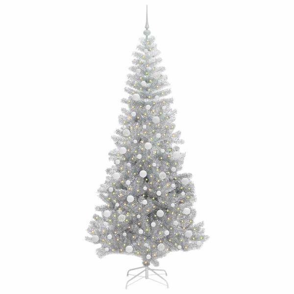 vidaXL &Aacute;rbol de Navidad con 300 LED con soporte Plateado 210 cm PET