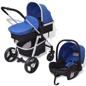 vidaXL Cochecito de beb&eacute; 3 en 1 azul y negro aluminio