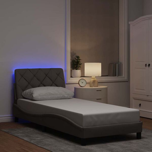 vidaXL Estructura de cama con LED sin colch&oacute;n tela taupe 80x200 cm