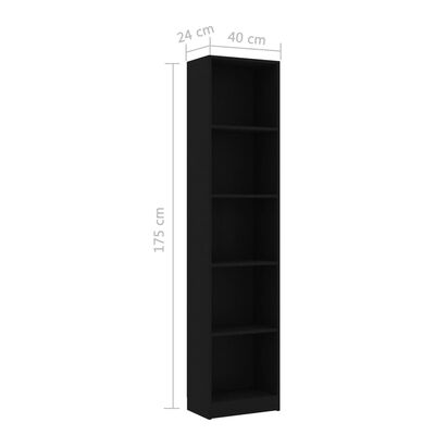 vidaXL Estantería de 5 niveles madera contrachapada negra 40x24x175 cm