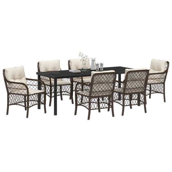 vidaXL Conjunto de Comedor de Jard&iacute;n 7 pcs Marr&oacute;n rat&aacute;n sint&eacute;tico