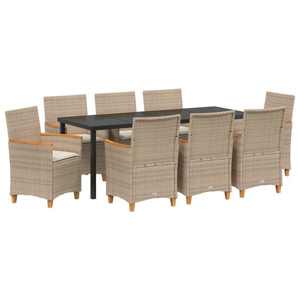 vidaXL Conjunto de Comedor de Jard&iacute;n 9 pcs Beige rat&aacute;n sint&eacute;tico