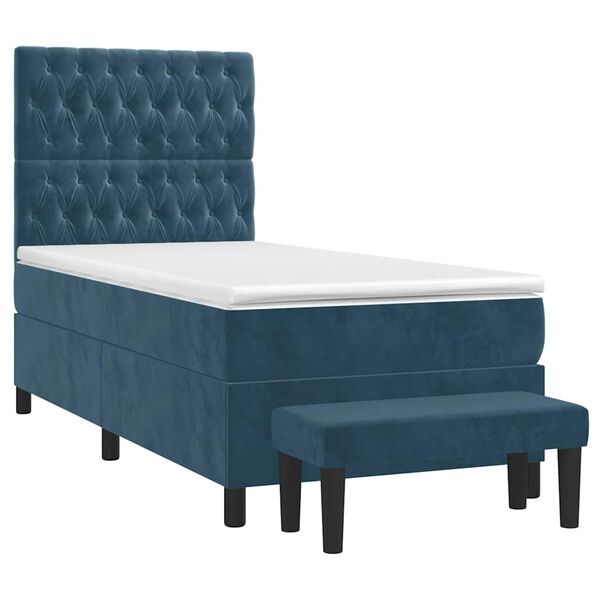 vidaXL Cama box spring con colch&oacute;n terciopelo azul oscuro 90x200 cm
