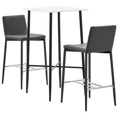 vidaXL Set mesa alta y taburetes de bar 3 piezas cuero sintético gris