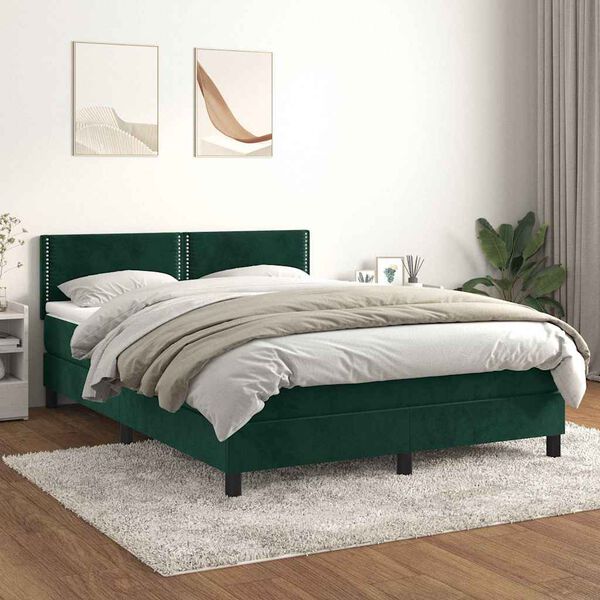 vidaXL Cama box spring con colch&oacute;n terciopelo verde oscuro 140x200 cm