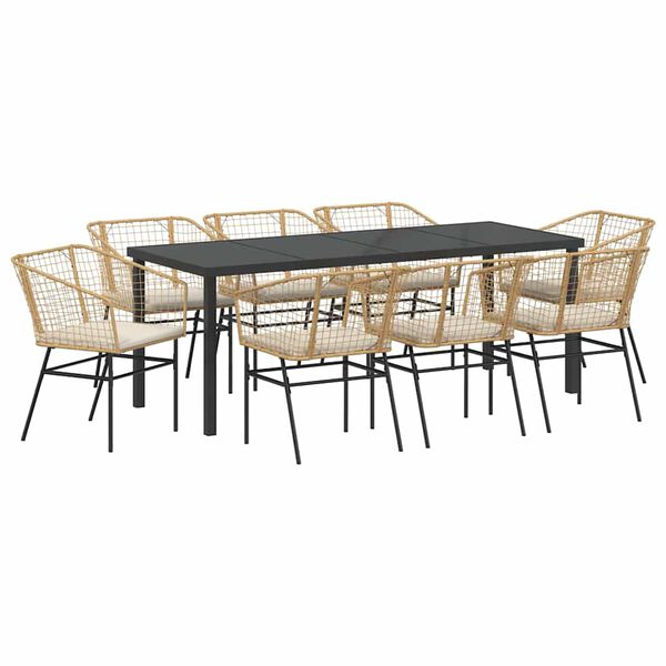 vidaXL Conjunto de Comedor de Jard&iacute;n 9 pcs Marr&oacute;n rat&aacute;n sint&eacute;tico