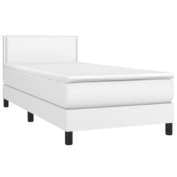 vidaXL Cama box spring y colch&oacute;n LED cuero sint&eacute;tico blanco 90x190 cm