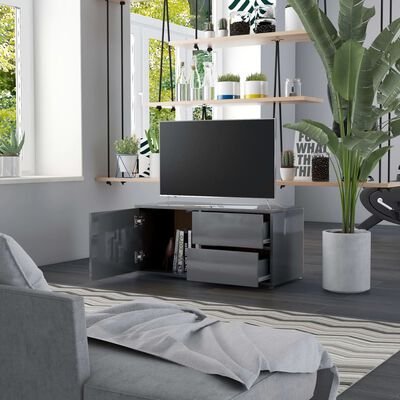 vidaXL Mueble TV madera contrachapada gris brillante 80x34x36 cm