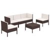 vidaXL Set muebles de jard&iacute;n 6 pzas y cojines rat&aacute;n sint&eacute;tico marr&oacute;n
