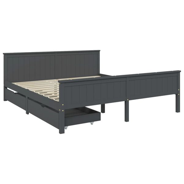 vidaXL Estructura de cama 2 cajones madera pino gris oscuro 180x200 cm