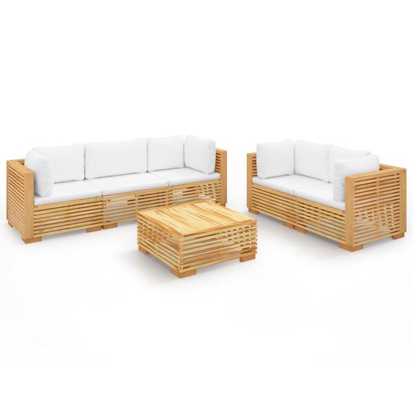 vidaXL Juego muebles de jard&iacute;n 6 piezas y cojines madera maciza teca