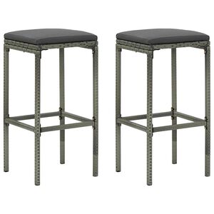 vidaXL Taburetes de cocina con cojines 2 uds rat&aacute;n sint&eacute;tico gris
