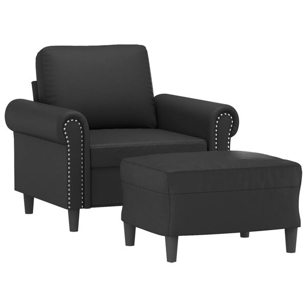vidaXL Sillón con taburete cuero sintético negro 60 cm