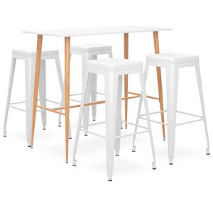 vidaXL Mesa alta y taburetes de bar 5 piezas blanco