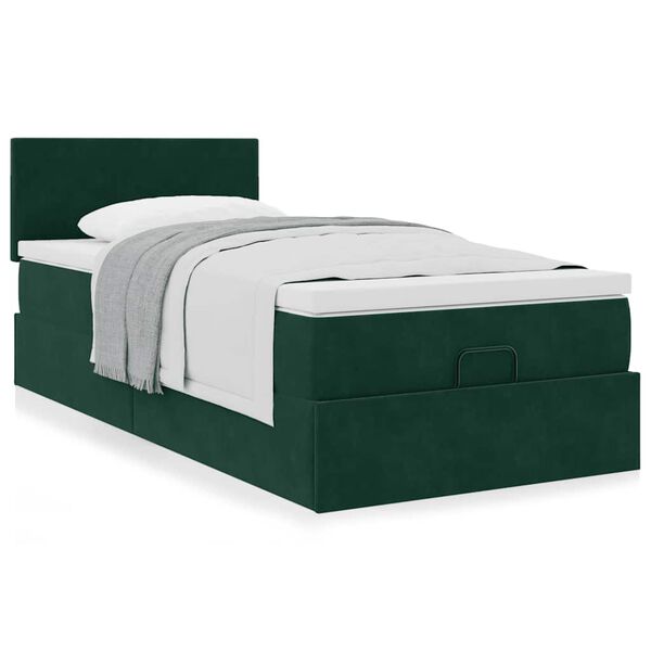 vidaXL Estructura de cama otomana con colch&oacute;n terciopelo verde oscuro