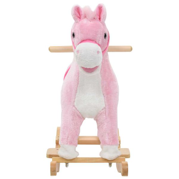 vidaXL Caballito balanc&iacute;n de peluche rosa 65x32x58 cm
