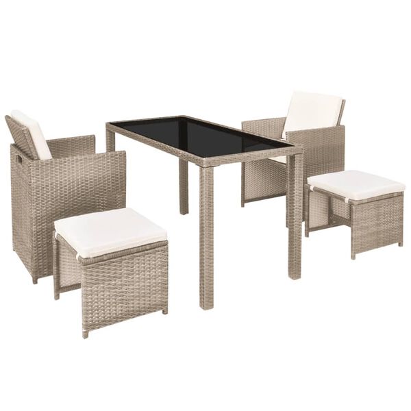 vidaXL Set comedor de jard&iacute;n 5 piezas y cojines rat&aacute;n sint&eacute;tico beige