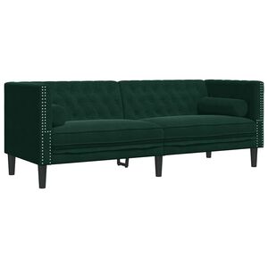 vidaXL Sof&aacute; Chesterfield 3 plazas con cojines terciopelo verde oscuro