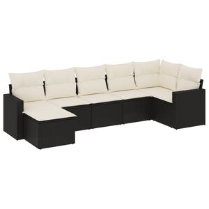 vidaXL Set de comedor de jard&iacute;n 7 pzas y cojines rat&aacute;n sint&eacute;tico negro