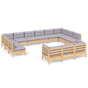 vidaXL Juego de muebles de jard&iacute;n 13 pzas y cojines madera pino gris