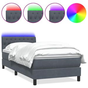 vidaXL Cama box spring con colch&oacute;n y LED terciopelo gris oscuro 80x220 cm