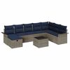 vidaXL Conjunto de sof&aacute; de jard&iacute;n 9 uds. Gris y marino rat&aacute;n sint&eacute;tico