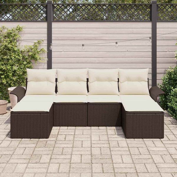 vidaXL Conjunto de sof&aacute; de jard&iacute;n 6 pcs Marr&oacute;n rat&aacute;n sint&eacute;tico