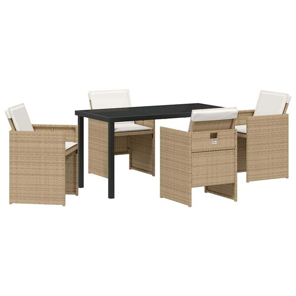 vidaXL Conjunto de Comedor de Jard&iacute;n 5 pcs Beige rat&aacute;n sint&eacute;tico