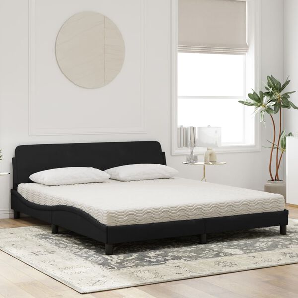 vidaXL Cama con colchón Dover terciopelo negro 180x200 cm