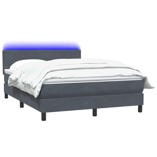 vidaXL Cama box spring con colch&oacute;n y LED terciopelo gris oscuro 140x220 cm