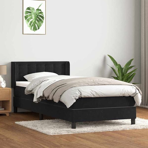 vidaXL Cama box spring con colch&oacute;n terciopelo negro 90x220 cm
