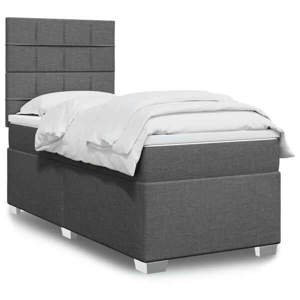 vidaXL Cama box spring con colch&oacute;n tela gris oscuro 80x200 cm