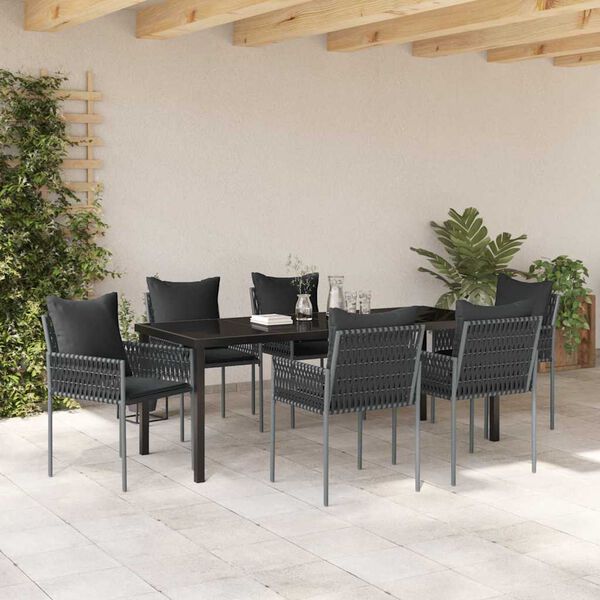 vidaXL Conjunto de Comedor de Jard&iacute;n 7 pcs Negro y Gris