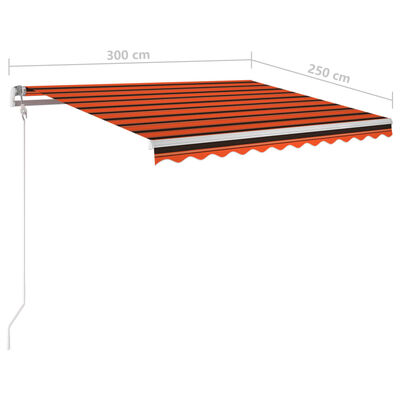 vidaXL Toldo manual retráctil con postes naranja y marrón 3x2,5 m